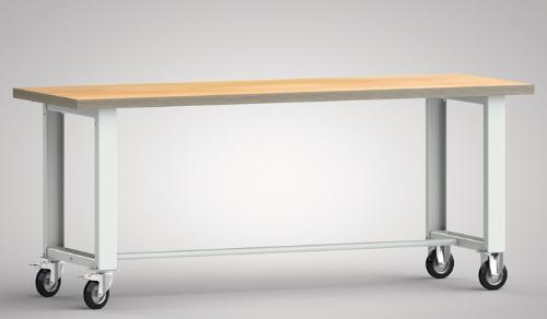 KLW LUTZ Werkbank B2000xT700xH840mm Buche Multiplex lichtgrau Bock-u.Lenkrollen, Vollgummi Ø 125 mm