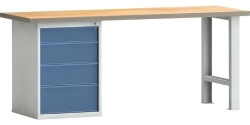 KLW LUTZ Werkbank PW 700 B2000xT700xH840mm Buche Multiplex lichtgrau / brillantblau 4 Schubl.