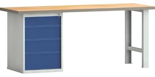 KLW LUTZ Werkbank PW 700 B2000xT700xH840mm Buche Multiplex lichtgrau / enzianblau 4 Schubl.