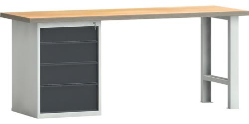 KLW LUTZ Werkbank PW 700 B2000xT700xH840mm Buche Multiplex lichtgrau / anthrazitgrau 4 Schubl.