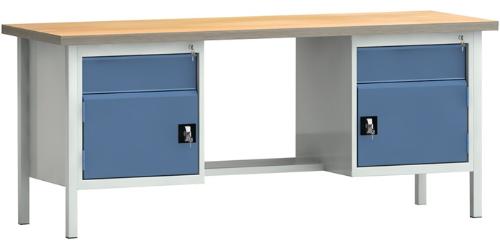 KLW LUTZ Werkbank PW 700 B2000xT700xH840mm Buche Multiplex lichtgrau / brillantblau 2 Schubl. 2 Türen