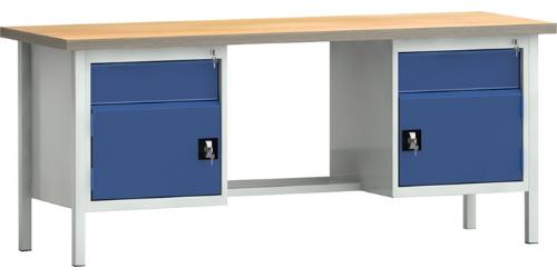 KLW LUTZ Werkbank PW 700 B2000xT700xH840mm Buche Multiplex lichtgrau / enzianblau 2 Schubl. 2 Türen