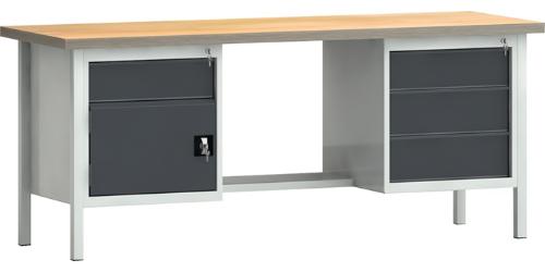 KLW LUTZ Werkbank PW 700 B2000xT700xH840mm Buche Multiplex lichtgrau / anthrazitgrau 4 Schubl. 1 Tür