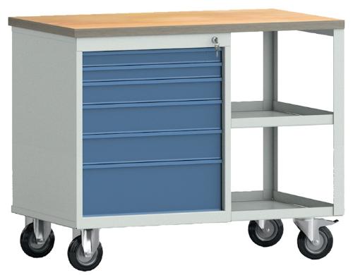 KLW LUTZ Werkbank PW 700 B1000xT620xH805mm Buche Multiplex lichtgrau / brillantblau 6 Schubl.