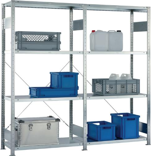 META Steckregalset H2000xB2000xT400mm Grund-/Anbauregal verzinkt 8 Stahlböden