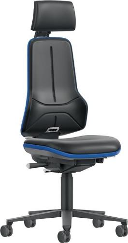 BIMOS Arbeitsdrehstuhl NEON XXL Rollen mit Kopfstütze Kunstlederpolster schwarz blau 470-640 mm