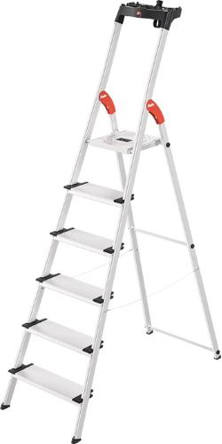 Hailo Stufenstehleiter L80 Comfortline 6 Stufen Aluminium Gesamthöhe 2080 mm Tragfähigkeit 150 kg
