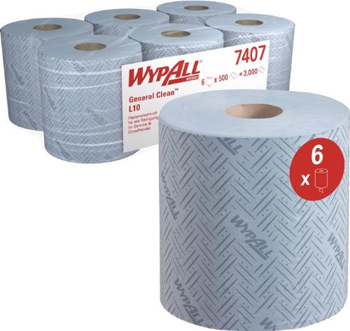 WYPALL Putztuch L10 7407 L.ca.380 mmxB.ca.183 mm blau 1-lagig, perforiert, RCS