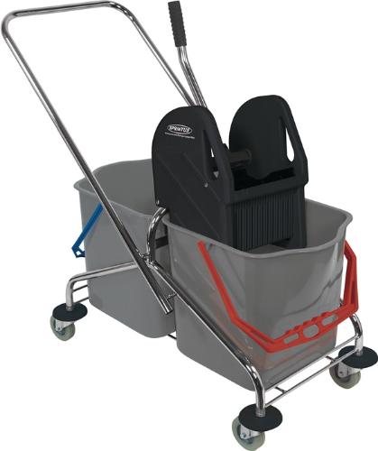 SPRINTUS Reinigungswagen Eimer 2 x 27 l, Presse Stahlrohr