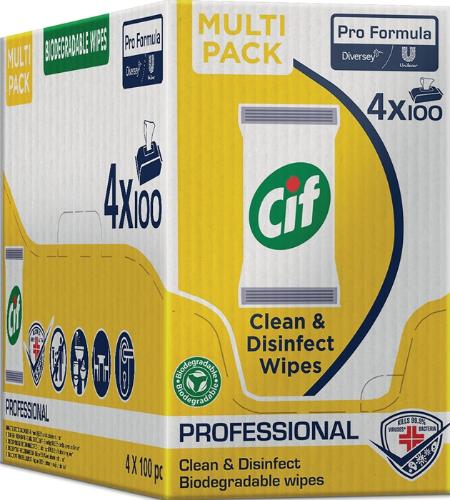 CIF Reinigungstuch Clean & Disinfect Professional Einwegprodukt 4 Pack á 100 Tücher weiß