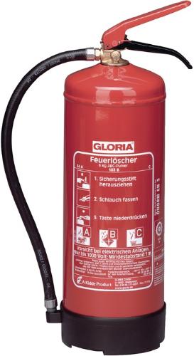 GLORIA Dauerdruck-Pulverfeuerlöscher PD 6 G A 6 kg Brandklasse A 34 A 233 B C mit Wandhalter
