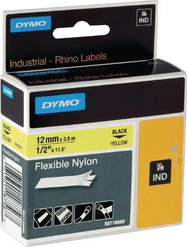 DYMO Schriftband Bandbreite 12 mm Bandlänge 3,5 m flexibles Nylonband schwarz auf gelb