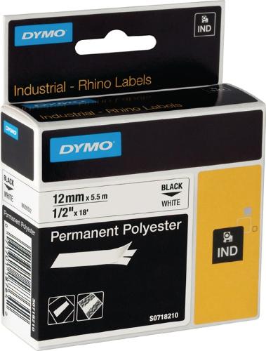 DYMO Schriftband Bandbreite 12 mm Bandlänge 5,5 m permanentes Polyesterband schwarz auf weiß
