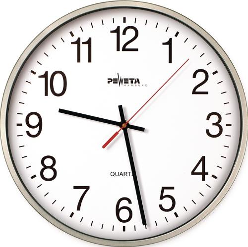 PEWETA Wanduhr Quarzuhr Kunststoff silber Ø 250 mm 1,5 V arabische Zahlen
