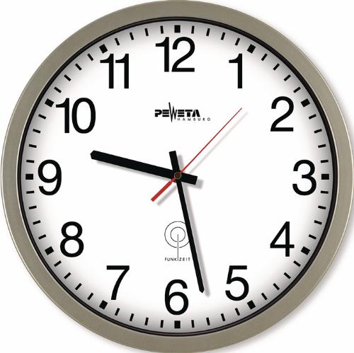 PEWETA Funkuhr Funkuhr Kunststoff silber Ø 350 mm 1,5 V arabische Zahlen