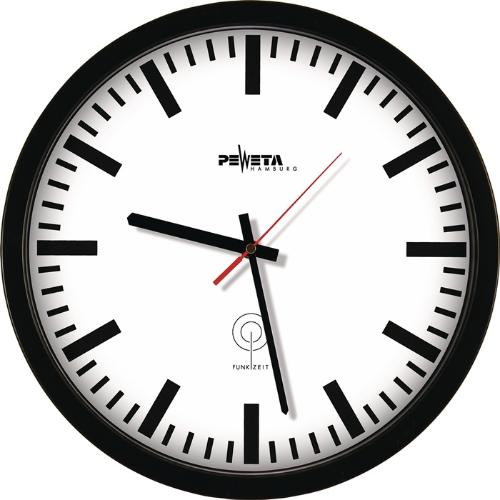 PEWETA Funkuhr Funkuhr Kunststoff schwarz Ø 350 mm 1,5 V Balkenziffern
