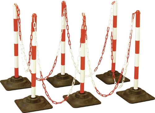 TEMKA GmbH Sperrpfostenset PE/PVC rot/weiß mit Hartgummifuß D40xH860mm 6 Warnstäbe, 10 m Kette