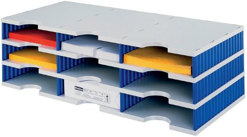 styro Sortierablage Trio 15 Fächer H363xB723xT331mm Polyl grau/blau