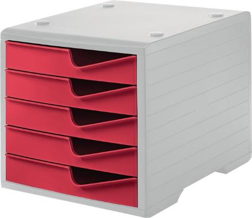 styro Ablagebox 5 Schubladen grau/cranberry Polyl H255xB270xT340 mm