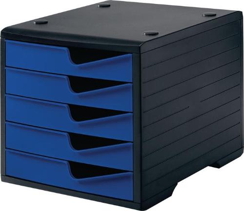 styro Ablagebox 5 Schubladen schwarz/blau Polyl H255xB270xT340 mm
