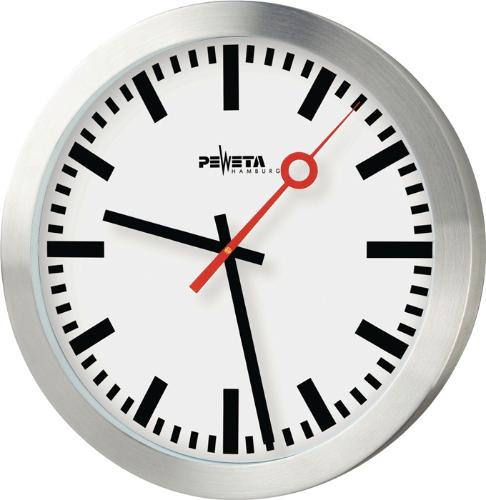 PEWETA Wanduhr Quarzuhr Aluminium mattsilber Ø 300 mm 1,5 V Balken Ø 300 mm