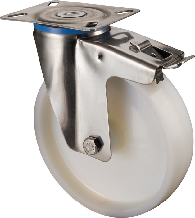 BS Rollen Lenkrolle Rad-Ø 100 mm Tragfähigkeit 130 kg mit Totalfeststeller Kunststoff 95x80mm