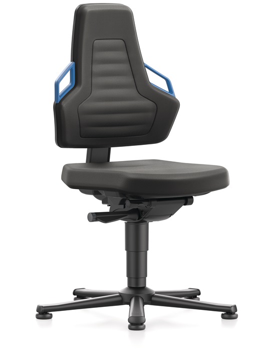 BIMOS Arbeitsdrehstuhl Nexxit Bodengleiter Grifffarbe blau Kunstlederpolster schwarz 450-600 mm