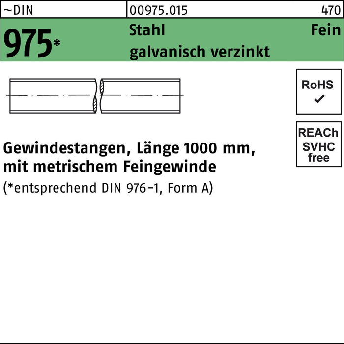 Reyher Gewindestange DIN 975 M 16 x 1,5 x 1000mm Stahl galvanisch verzinkt