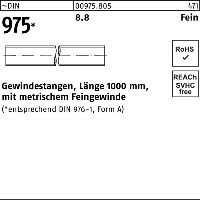 Reyher Gewindestange DIN 975 M 16 x 1,5 x 1000mm 8.8