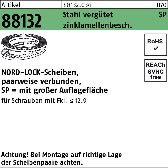 NORD-LOCK Unterlegscheibe R 88132 geklebt NL 16 SP Stahl vergütet zinklamellenbeschichtet
