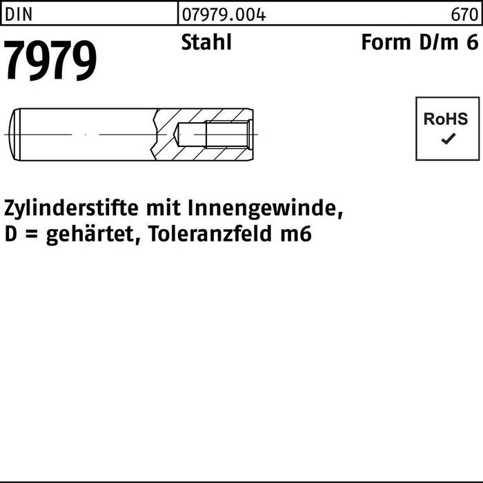 Reyher Zylinderstift DIN 7979 m.Innengewinde D 20 x 140 Stahl gehärtet Toleranz m6 DIN 7979
