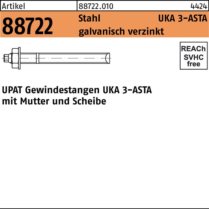 UPAT Ankerstange R 88722 ASTA M 20x350 Stahl galvanisch verzinkt