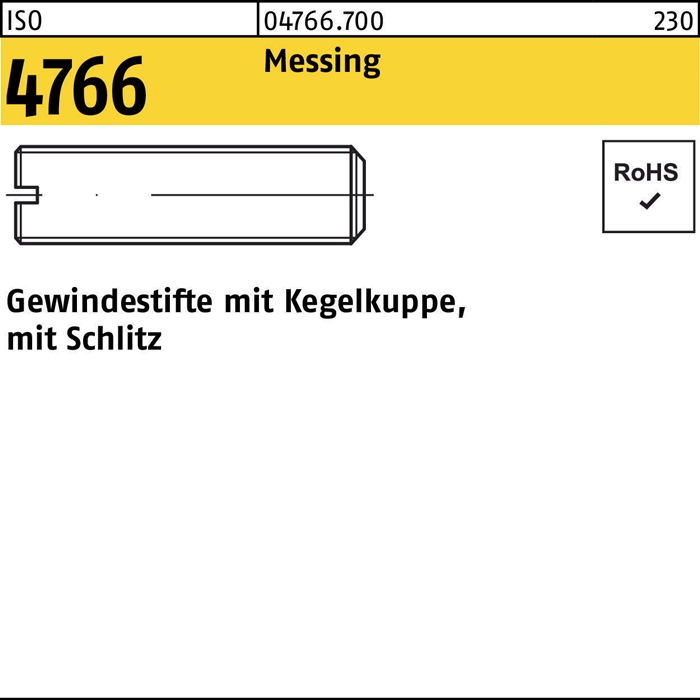 Reyher Gewindestift ISO 4766 m.Kegelkuppe/Schlitz M 3 x 10 Messing