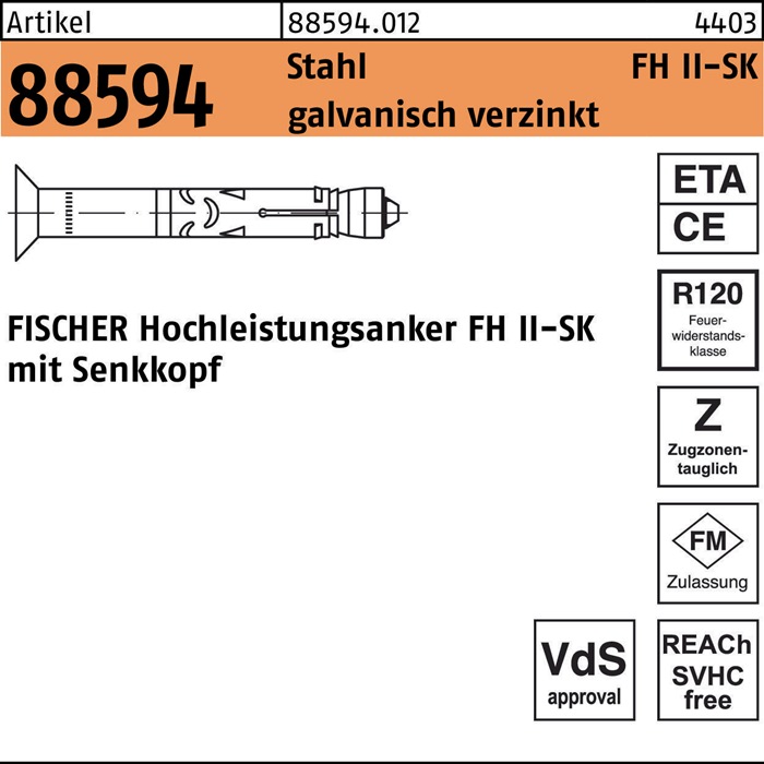 fischer Hochleistungsanker R 88594 FH II 18/ 50 SK Stahl galvanisch verzinkt