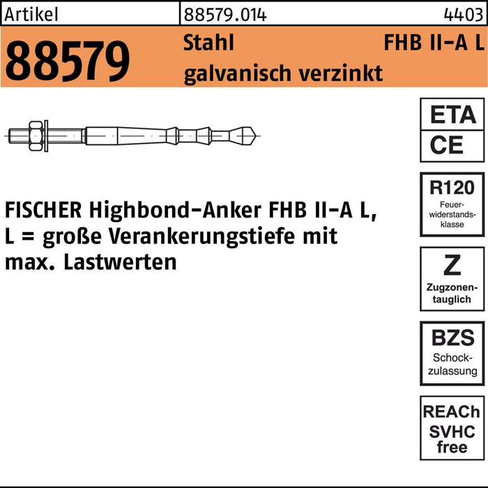 fischer Highbond-Anker R 88579 M 12 x 120/ 10 Stahl galvanisch verzinkt