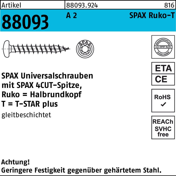 SPAX Schraube R 88093 Ruko m.Spitze/T-STAR VG 5 x 50/44-T20 A 2
