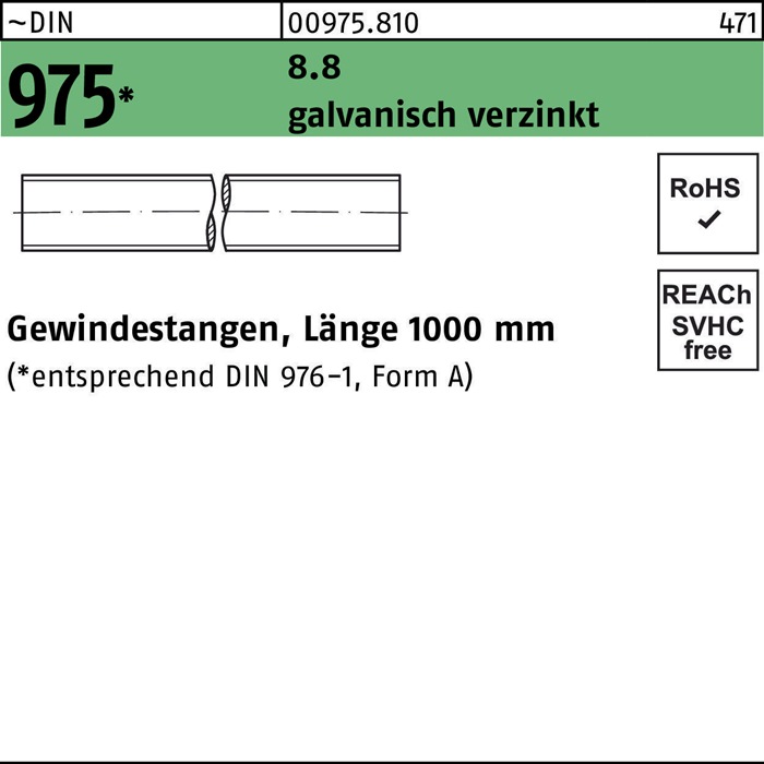 Reyher Gewindestange DIN 975 M 4 x 1000mm 8.8 galvanisch verzinkt