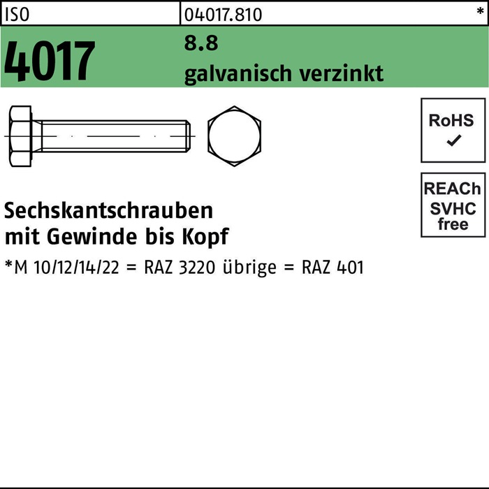 BUFAB Sechskantschraube ISO 4017 VG M 5 x 14 8.8 galvanisch verzinkt