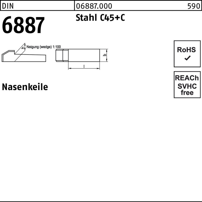 Reyher Nasenkeil DIN 6887 14 x 9 x 70 Stahl C45+C