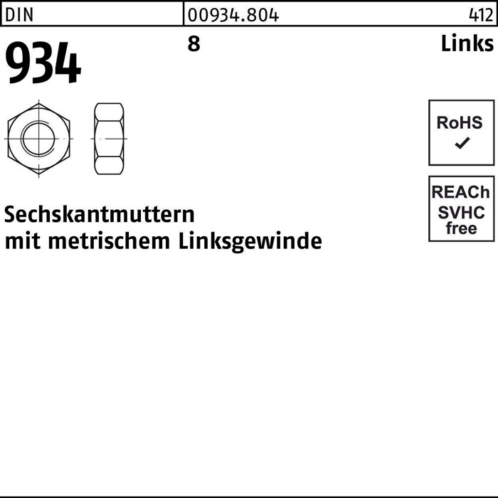 Reyher Sechskantmutter DIN 934 links M 16 -LH 8