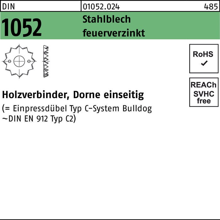Reyher Holzverbinder DIN 1052 einseitig 62 M12 Stahlblech feuerverzinkt feuerverzinkt