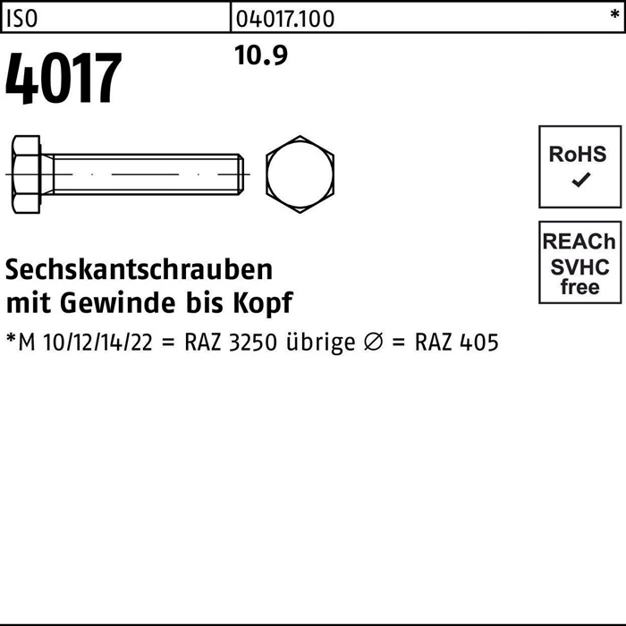 BUFAB Sechskantschraube ISO 4017 VG M 6 x 40 10.9