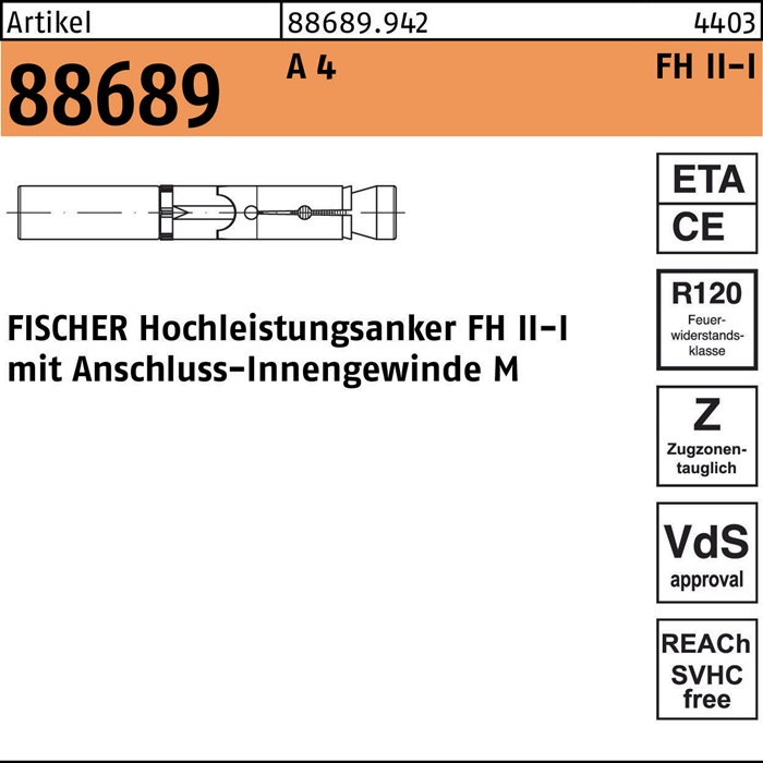fischer Hochleistungsanker R 88689 FH II 12/M 8 I A 4