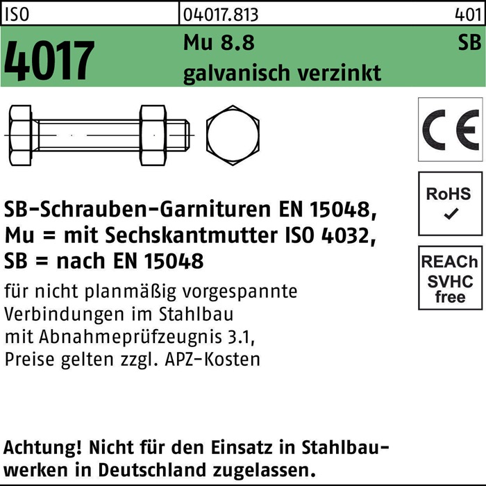 BUFAB Sechskantschraube ISO 4017 VG M 10 x 20 8.8 galvanisch verzinkt SB