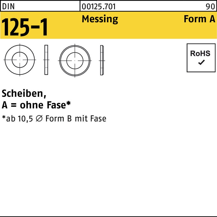 Reyher Unterlegscheibe DIN 125-1 Form A 17 x30 x3 Messing