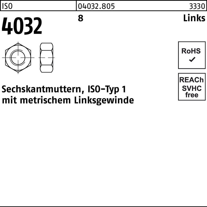 BUFAB Sechskantmutter ISO 4032 links M 16 -LH 8