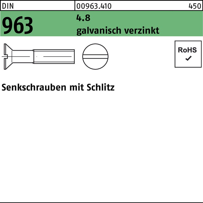 Reyher Senkschraube DIN 963 Schlitz M 2,5 x 16 4.8 galvanisch verzinkt