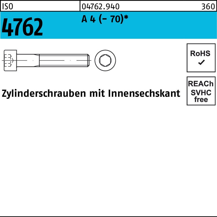 Reyher Zylinderschraube ISO 4762 m.Innensechskant M 5 x 25 A 4 (- 70)