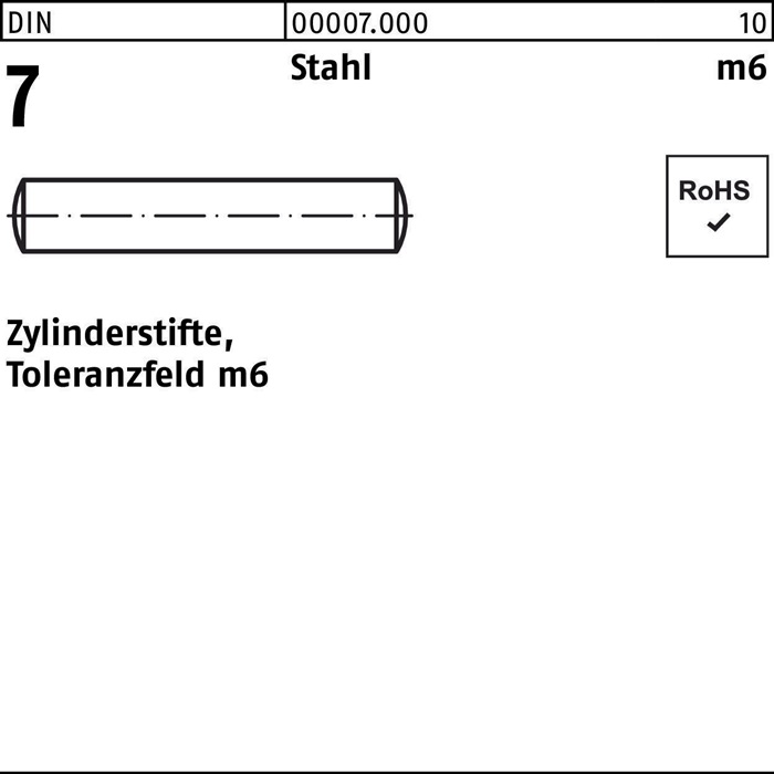 Reyher Zylinderstift DIN 7 25 m6 x 60 Stahl DIN 7