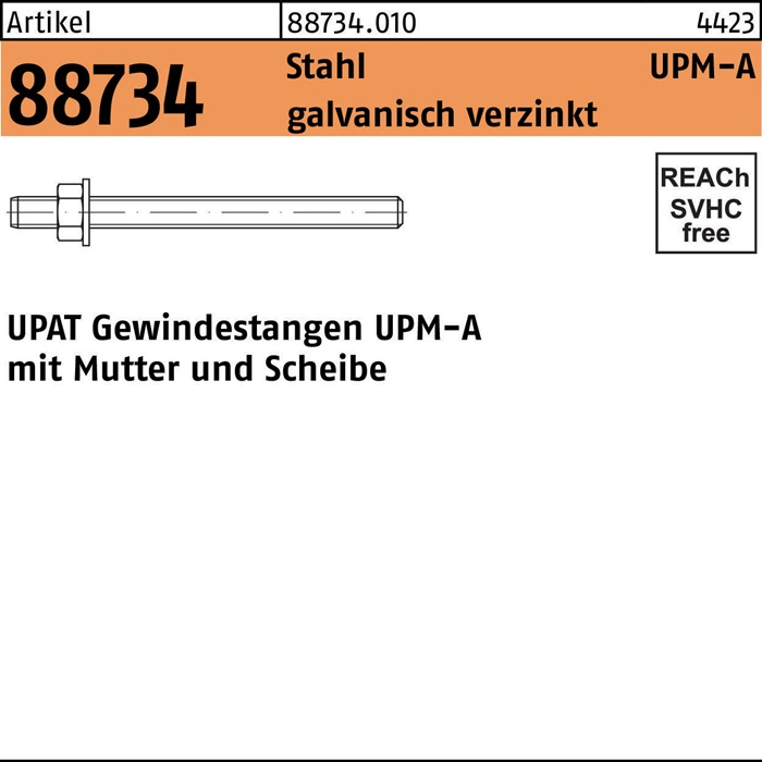 UPAT Ankerstange R 88734 UPM-A M 8/130 Stahl galvanisch verzinkt Stahl